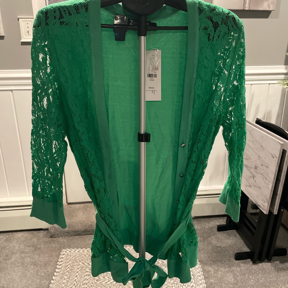 New York & Company Green Lace Cardigan